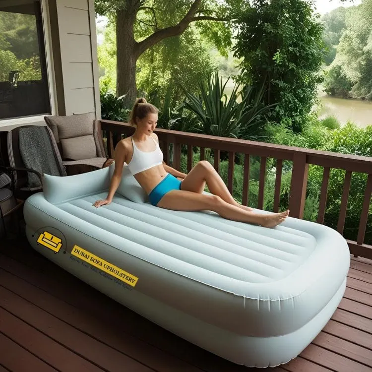 DIY repair process showing how to fix a leak in an Intex inflatable bed using a patch kit