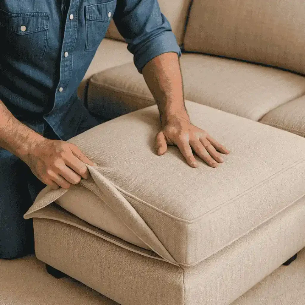 How to cover sofa cushions by changing the fabric and adding a protective cover.