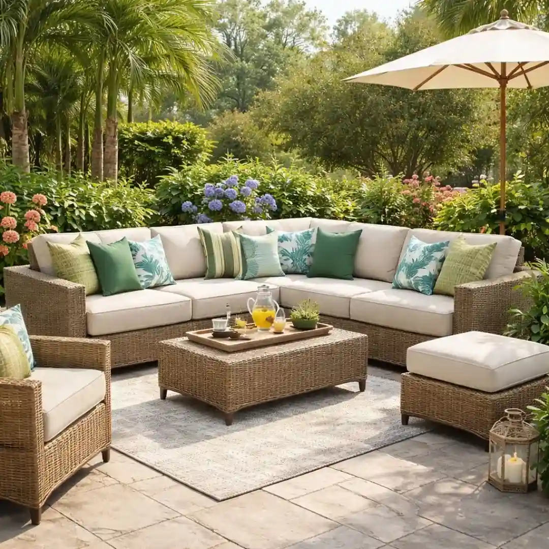 Outdoor Seating with Patio Furniture featuring custom patio cushion covers in a stylish garden setting