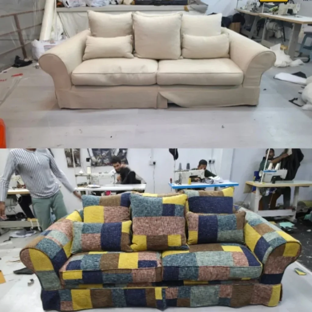 Where to Get Sofa Upholstery in Dubai with modern fabric sofa restoration and professional upholstery service