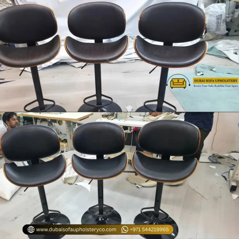 Affordable Chair Repair Ideas showing damaged chair restored with new fabric and repaired wooden frame