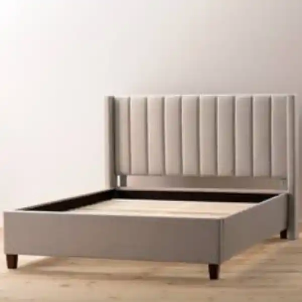Custom upholstered bed frame with vertical panel headboard in Dubai