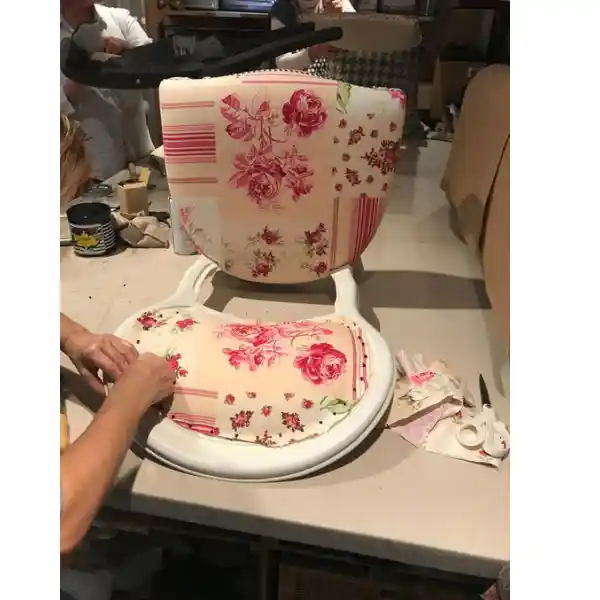 Floral dining chair upholstery with custom fabric replacement in Dubai