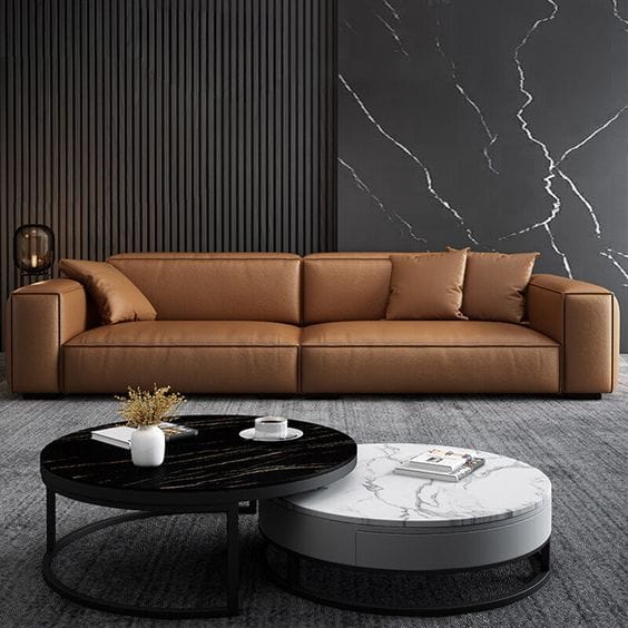 Modern brown leather sofa upholstery with premium finish in Dubai