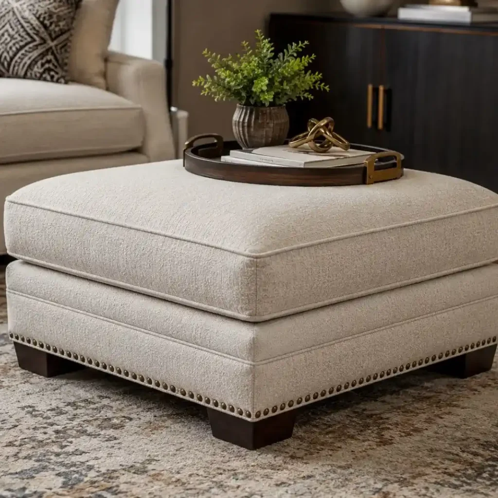 The Ultimate Guide to Choosing the Best ottoman cushions featuring a luxurious upholstered ottoman with premium fabric in a modern living room.