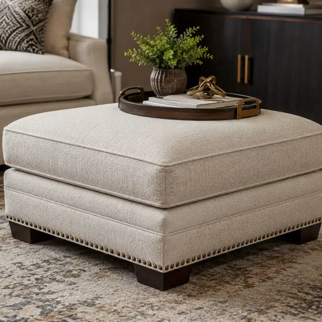 The Ultimate Guide to Choosing the Best ottoman cushions featuring a luxurious upholstered ottoman with premium fabric in a modern living room.