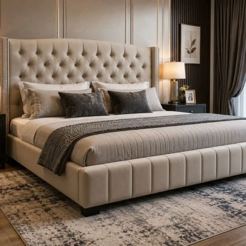 Why Homeowners Choose Bed Upholstery featuring a luxurious upholstered bed with a premium fabric headboard in a modern bedroom.