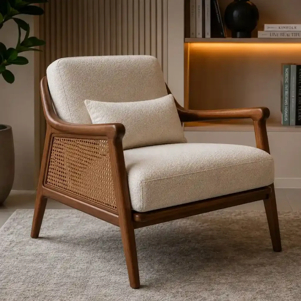 Modern Statement Pieces from Old Chairs showcasing a beautifully restored upholstered accent chair with a contemporary design and premium craftsmanship.